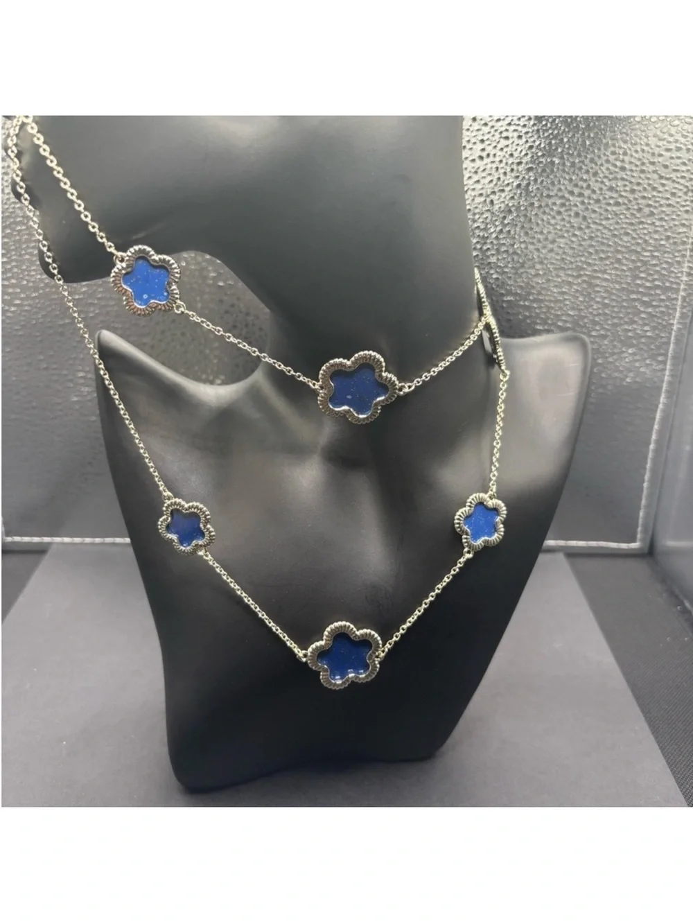 Elegant Blue Clover Station Necklace - Women Jewelry